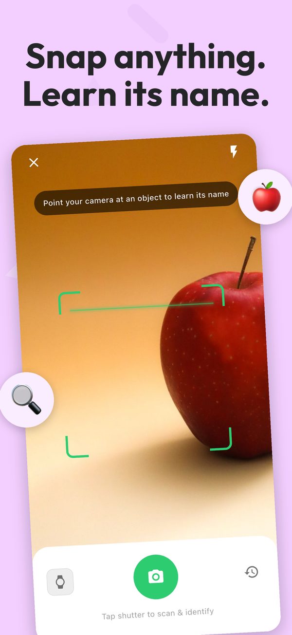 SnapWord camera identifying an apple